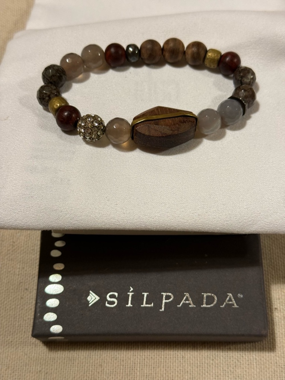 Silpada bracelet, rosewood, quartz,cubic zirconia, agate, sterling silver. - Picture 2 of 2